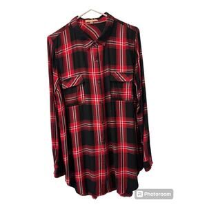 3 for $25-Gibson Latimer Plaid Button Up Shirt Tunic Red Black Long Sleeve XL